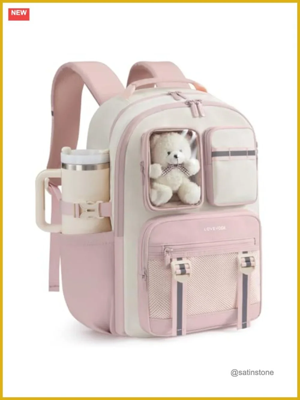 Girls School Backpack with Plush Bear, Laptop Compatible, 3 Compartments, 17
